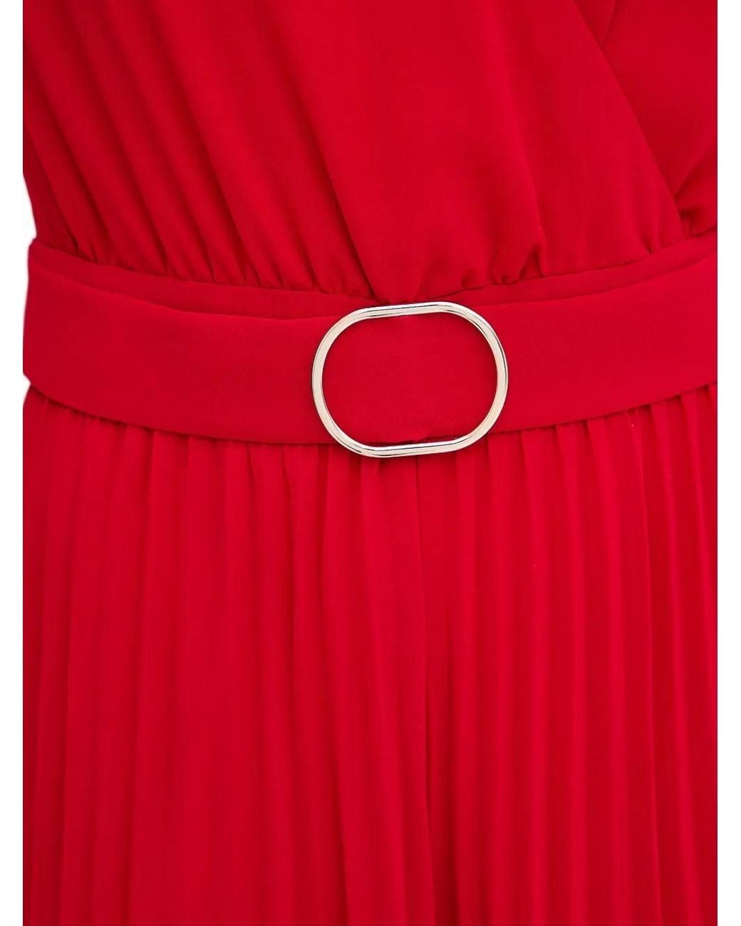 Morgan Red V-Neck Pleated Jumpsuit