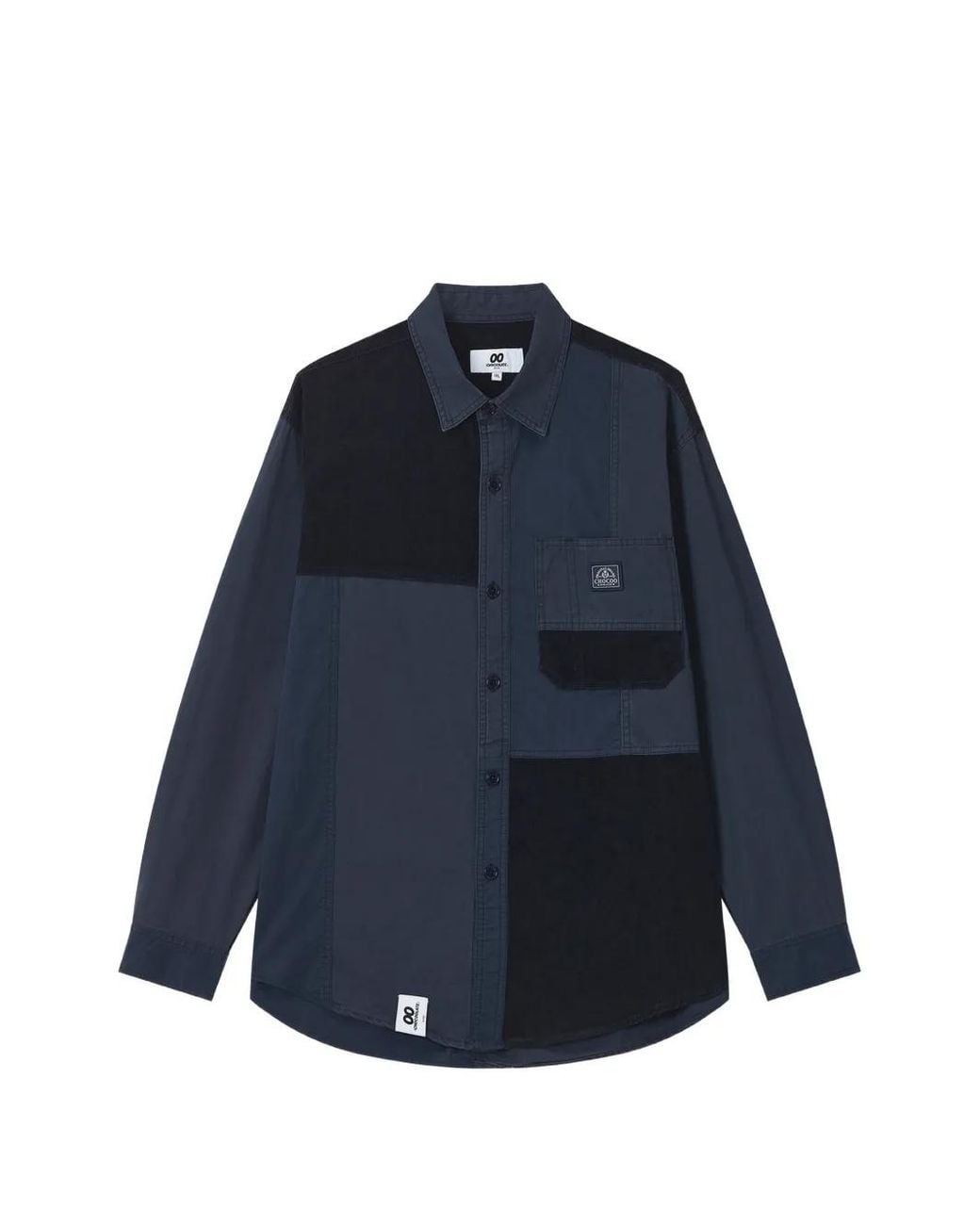 Chocoolate Blue Patchwork Long-Sleeve Shirt for men