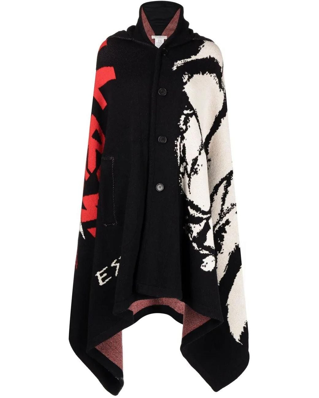 Philosophy Di Lorenzo Serafini Black Intarsia-Knit Hooded Cape