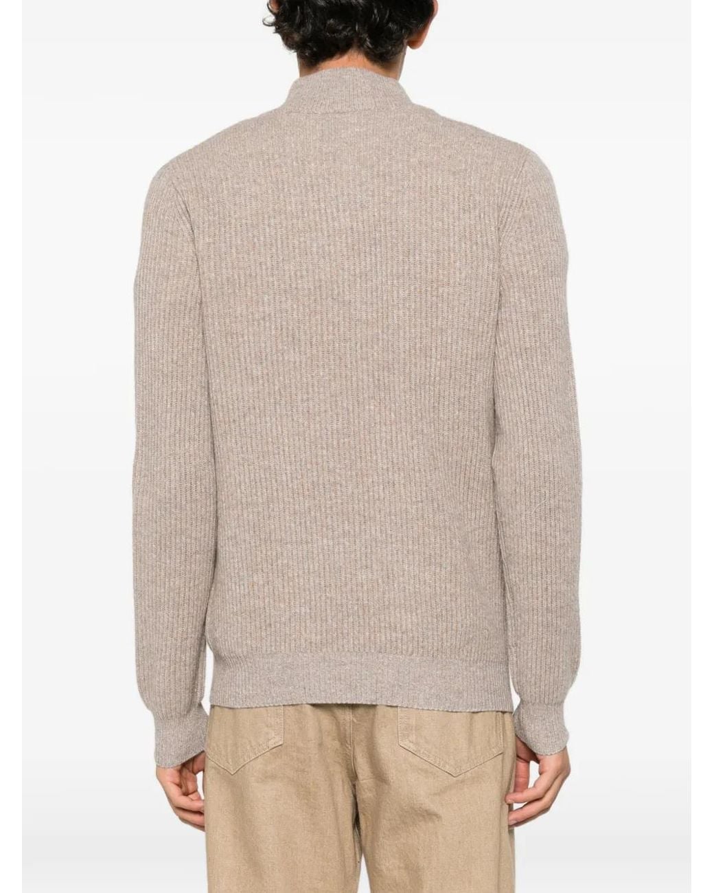 Mc2 Saint Barth Natural Buck Ribbed-Knit Quarter-Zip Sweater for men
