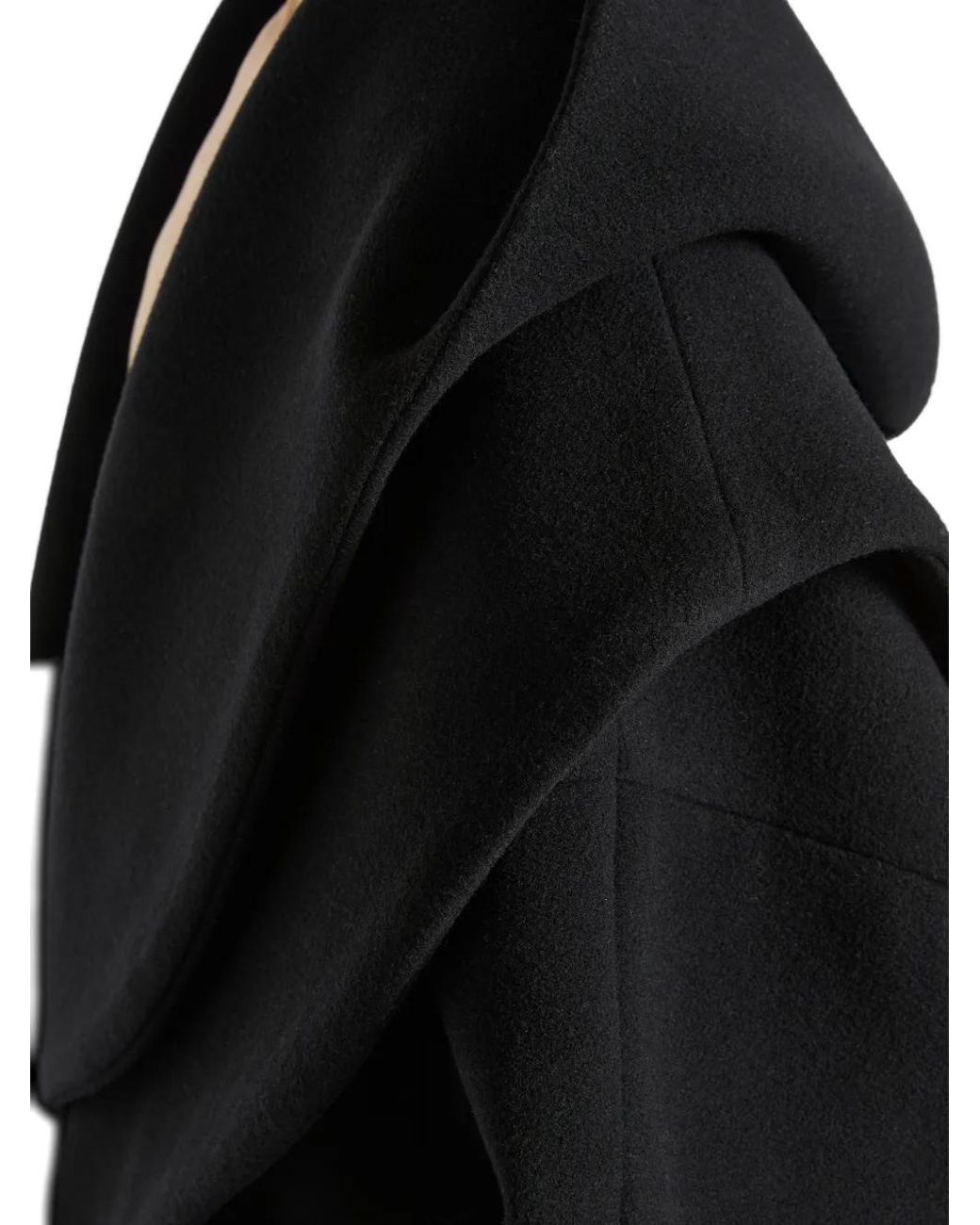Balmain Black Oversized Wool Pea Coat With Hood
