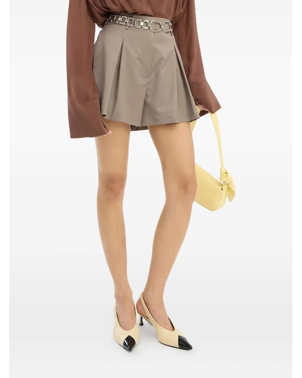 ROTATE BIRGER CHRISTENSEN Brown High-Waisted Pleated Shorts