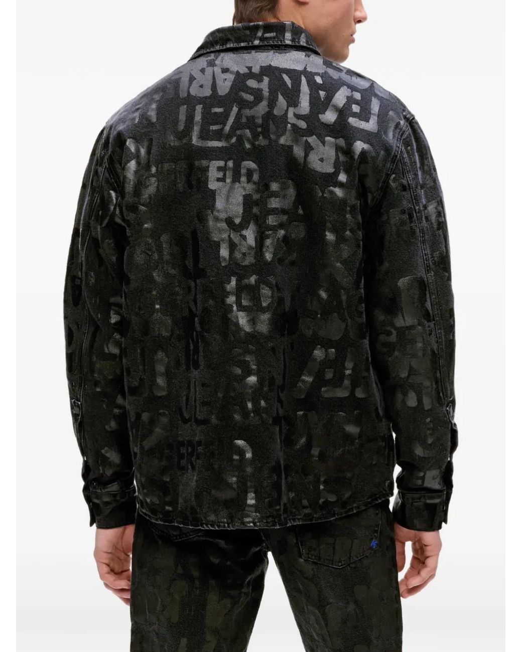 Karl Lagerfeld Black All-Over Logo Denim Overshirt for men