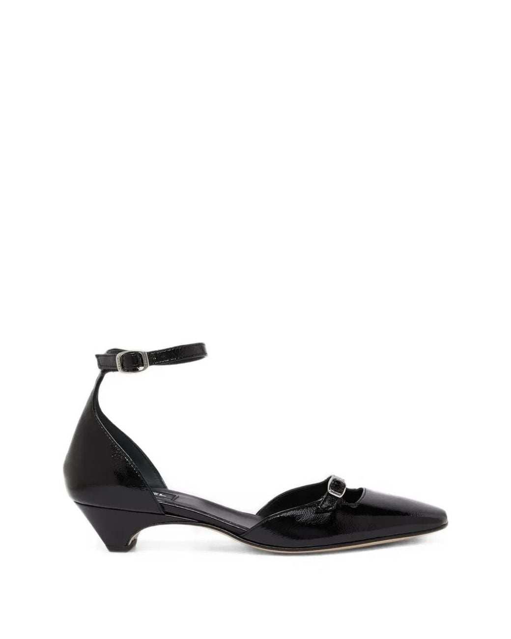 CAREL PARIS Black Emma Buckle-Strap Leather Ballet Flats