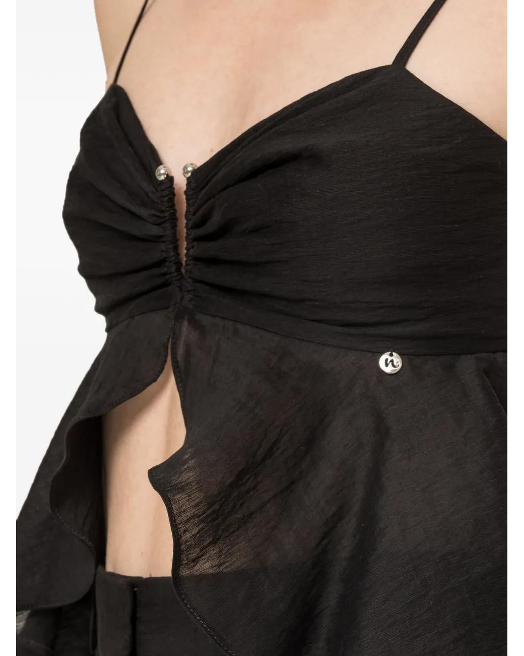Nissa Black Ruffled Lyocell Crop Top