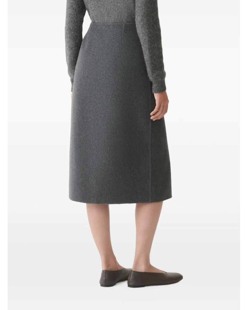 Fabiana Filippi Gray Feather-Trim Wrap Midi Skirt
