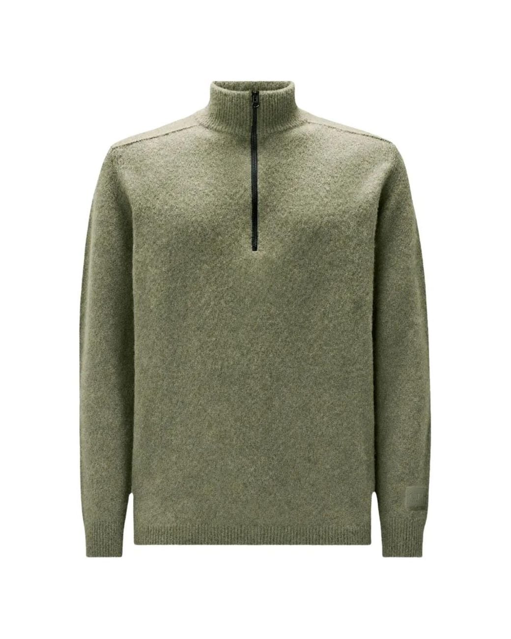 C P Company Green Metropolis Series Bouclè Extrafine Merino Half Zip Logo Sweater for men