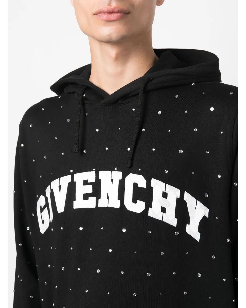 Givenchy Black Logo-Print Rhinestone-Embellished Hoodie for men