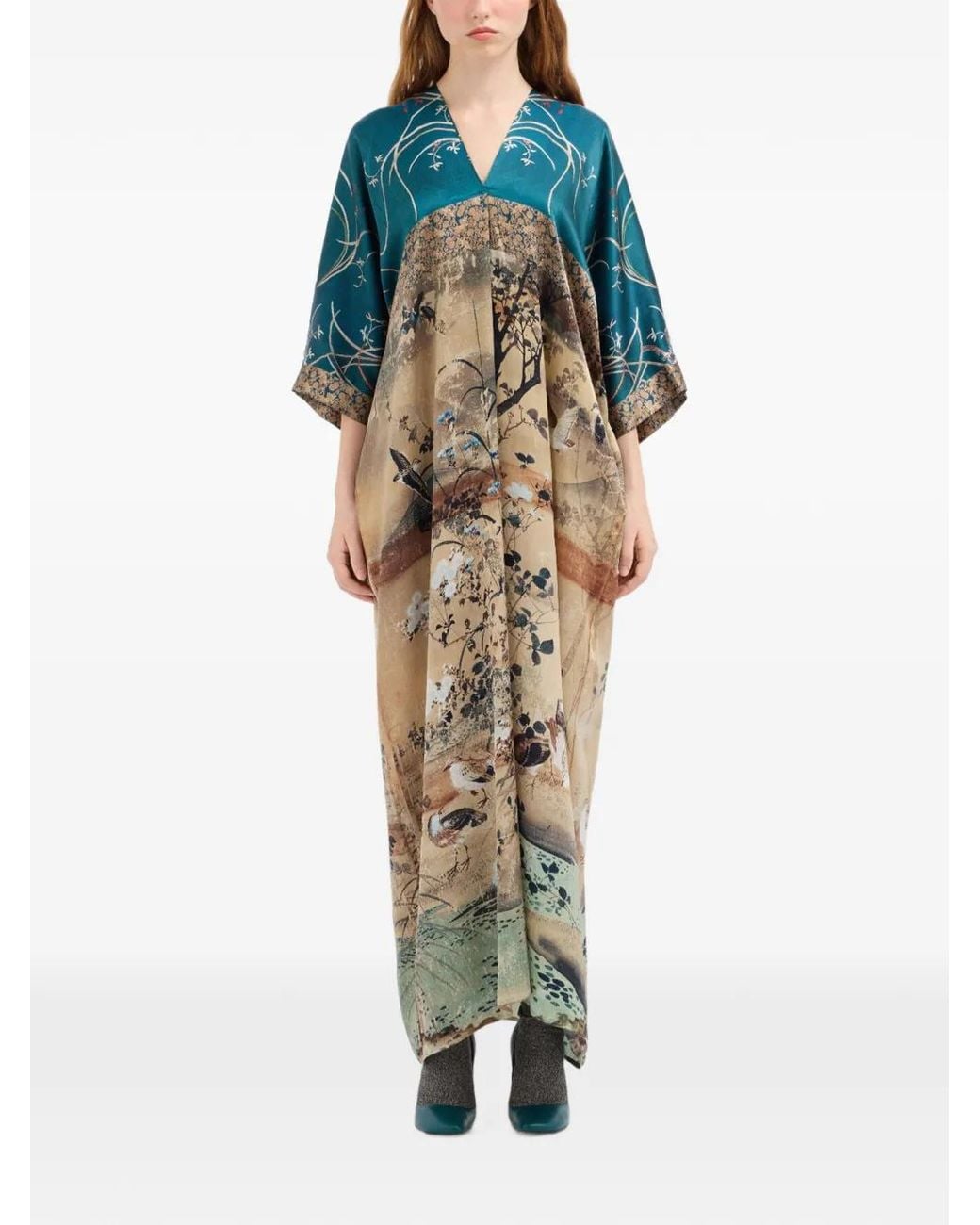 Pierre Louis Mascia Blue Landscape-Print Silk Maxi Dress