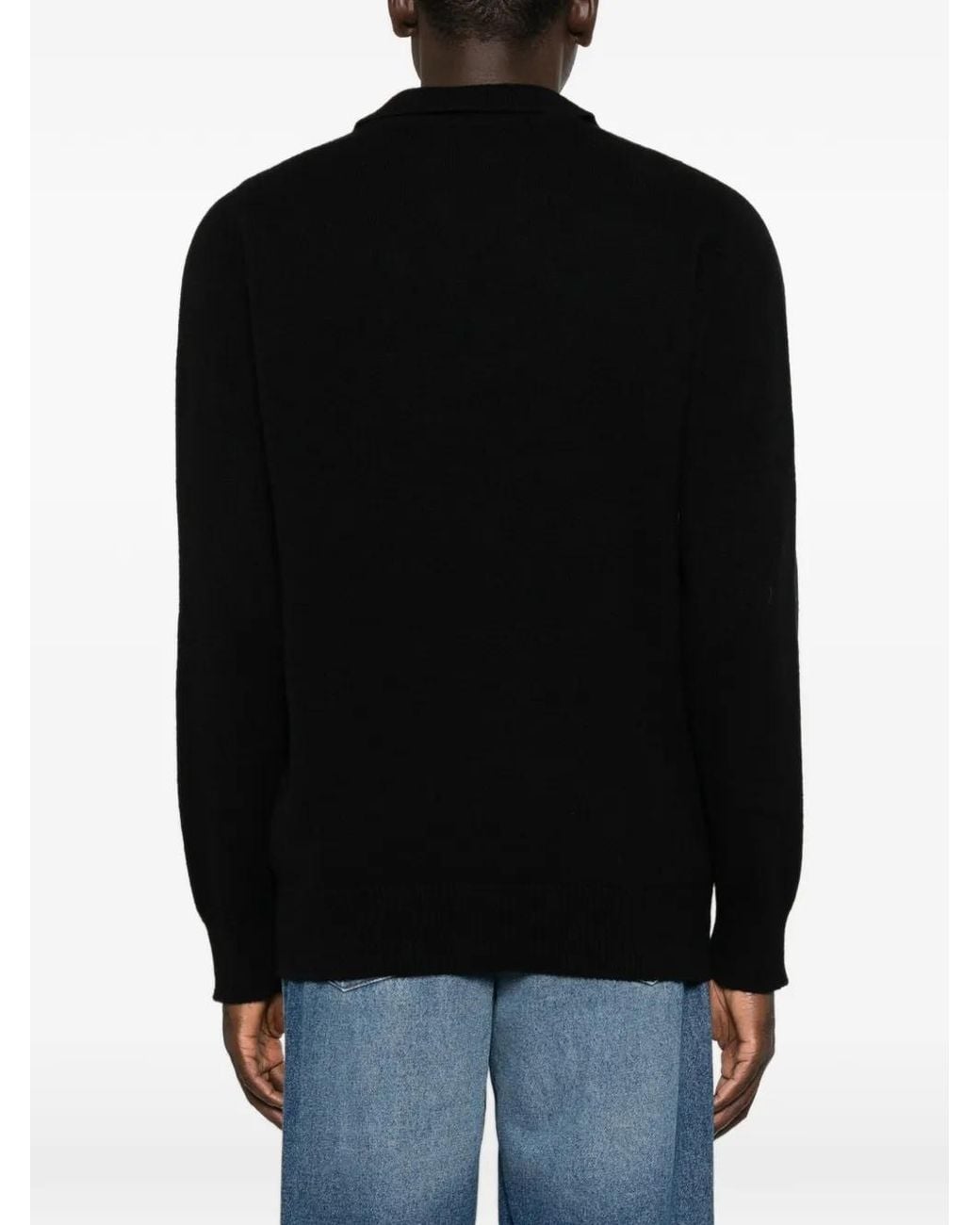 Laneus Black Fine-Knit Long-Sleeve Sweater for men