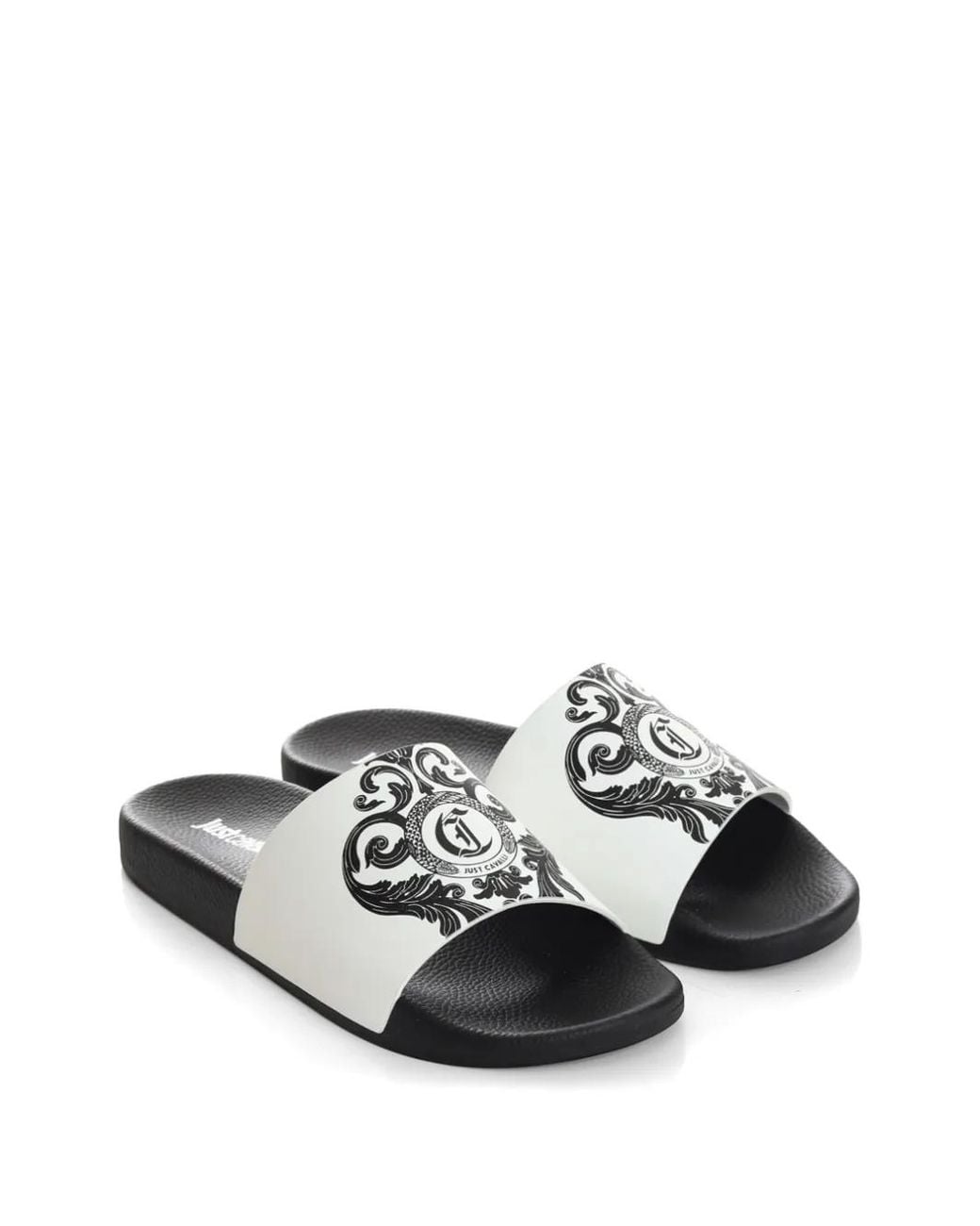 Just Cavalli White Printed Slides for men
