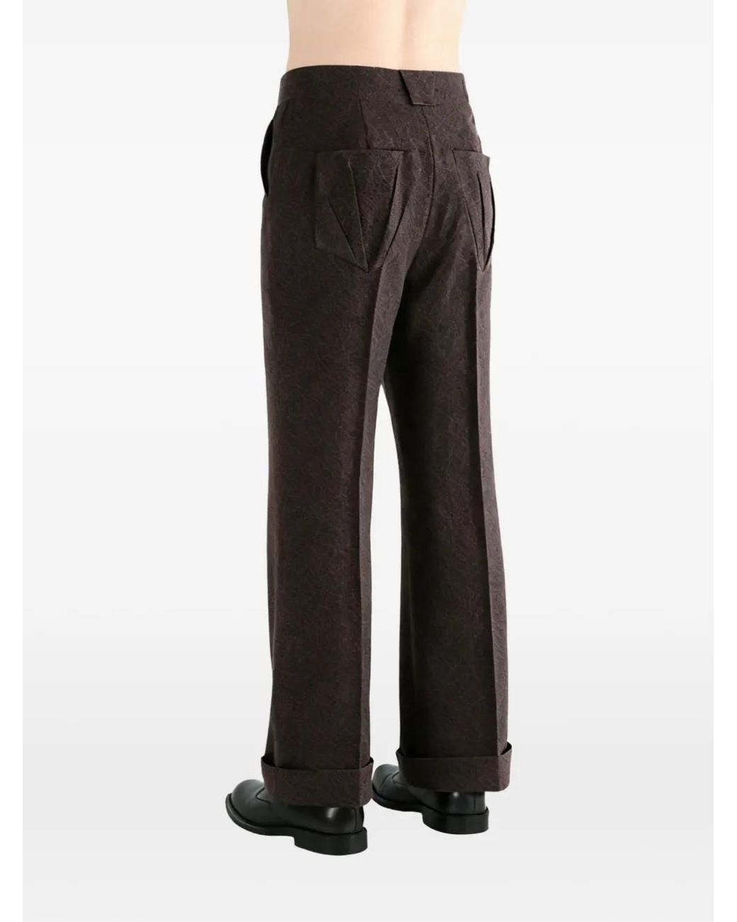 Kiko Kostadinov Black Pantalon À Motif En Jacquard Et Ourlet Retroussé