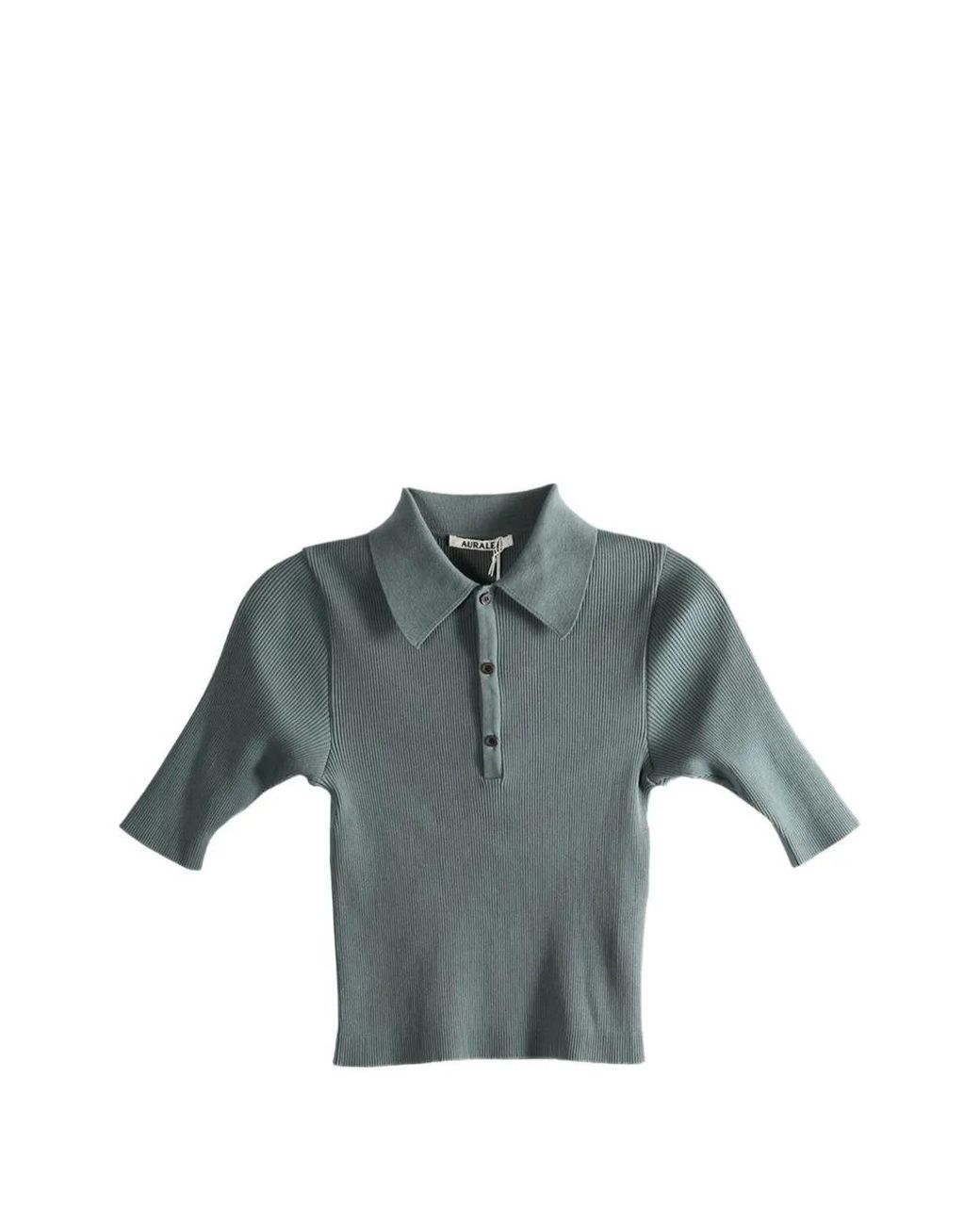Auralee Blue Ribbed Polo Shirt