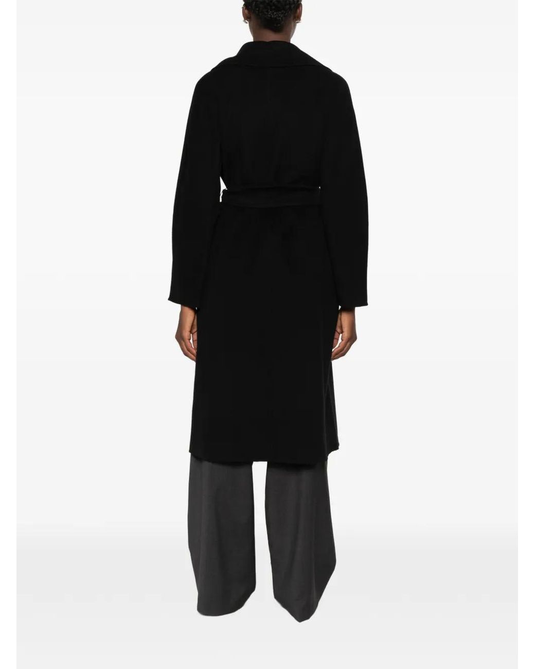 Max Mara Black Belted Wide-Lapel Coat