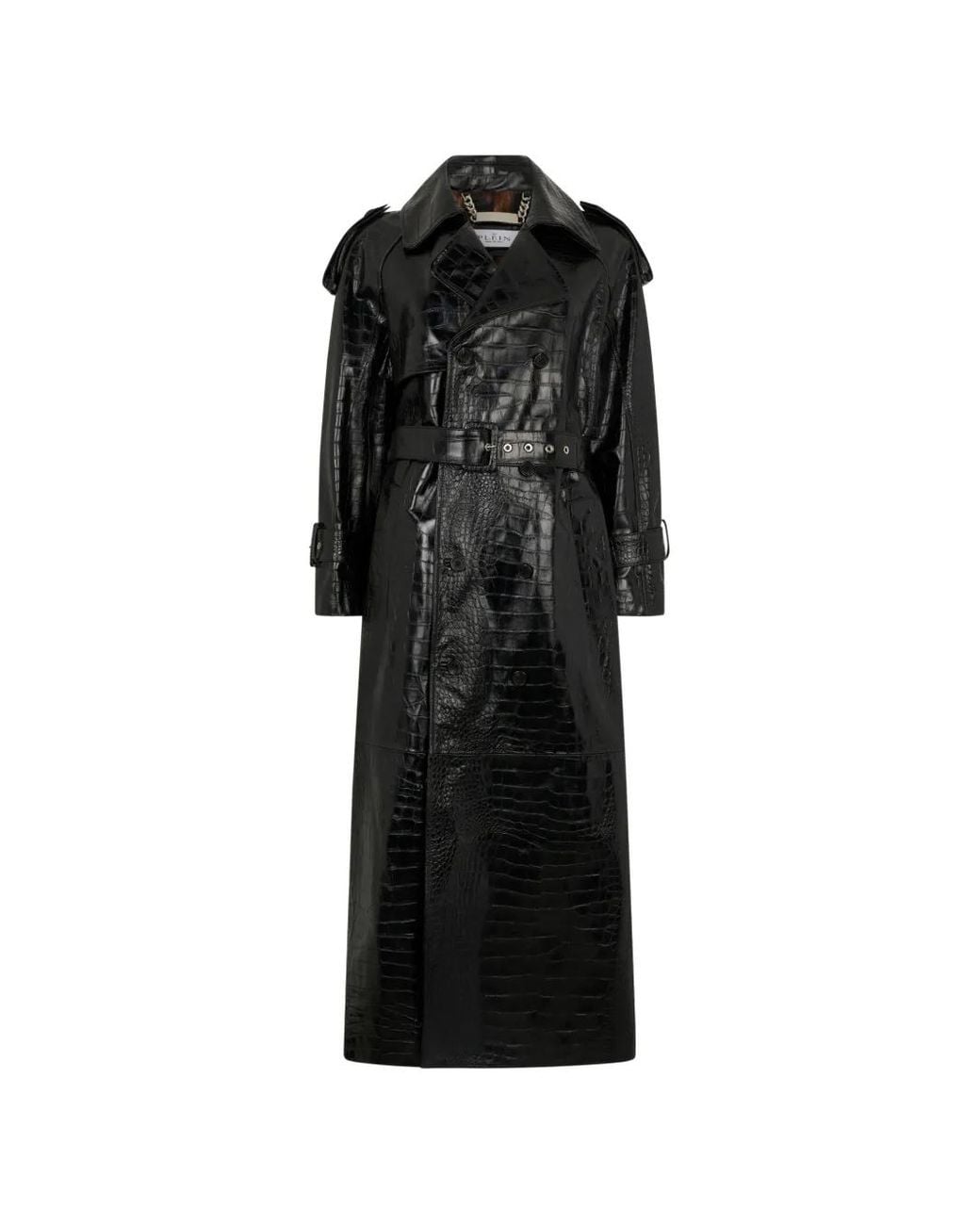 Philipp Plein Black Long Trench Coat Cocco