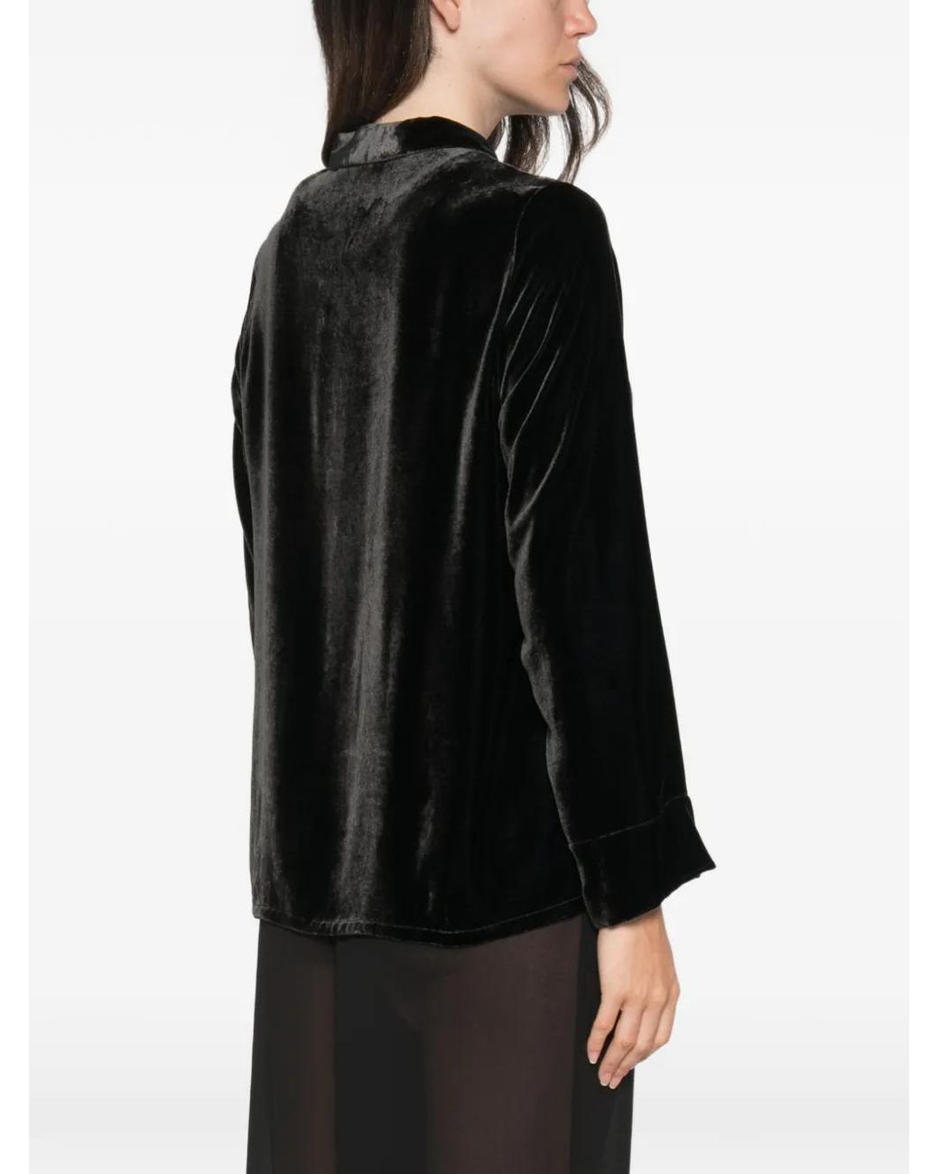 Whyci Black Velvet Long-Sleeve Shirt