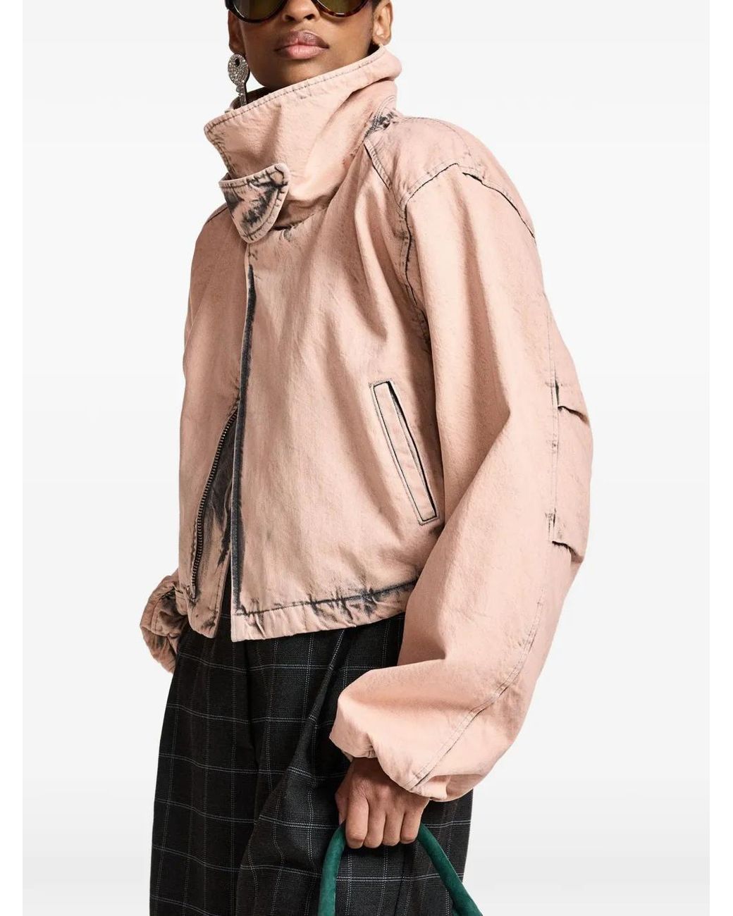 Essentiel Antwerp Pink Koffee Zip-Fastening Denim Jacket