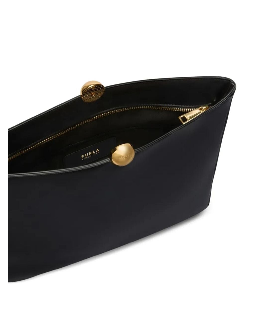 Furla Black Sfera Soft Logo-Engraved Sphere-Clasp Clutch Bag