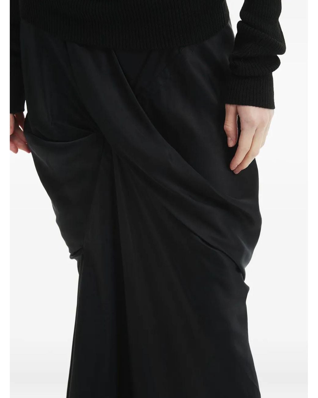Rick Owens Black Seb Draped Asymmetrical Midi Skirt