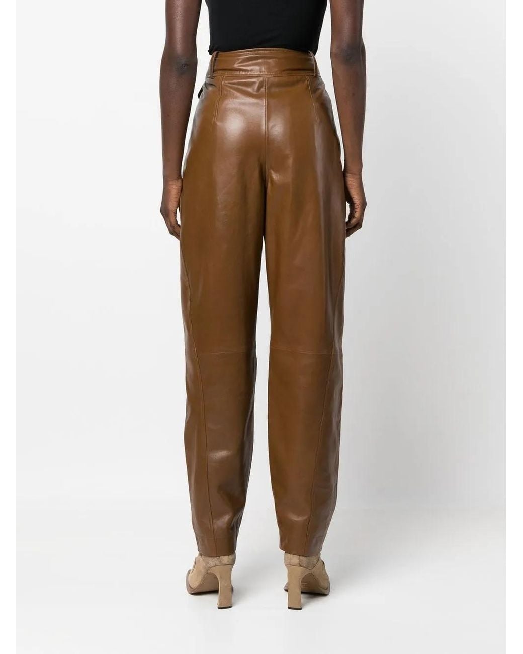Alberta Ferretti Brown High-Waisted Leather Trousers