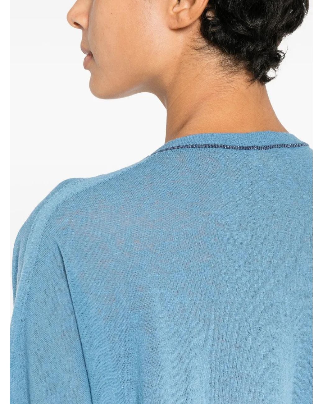 Momoní Blue V-Neck Fine-Knit Sweater