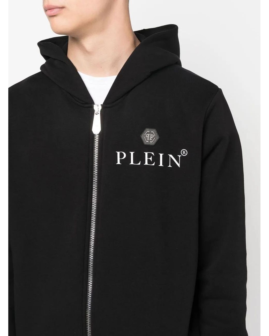 Philipp Plein Black Logo-Print Zip-Up Hoodie for men
