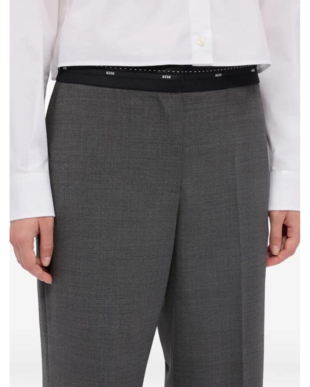 MSGM Gray Wide-Leg Waistband Trousers