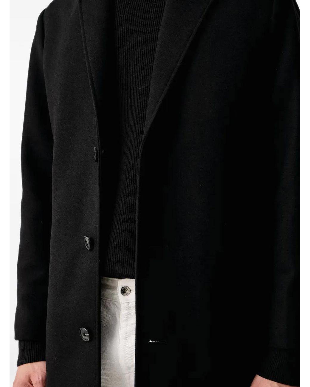 Lindbergh Black Layered-Design Single-Breasted Coat for men
