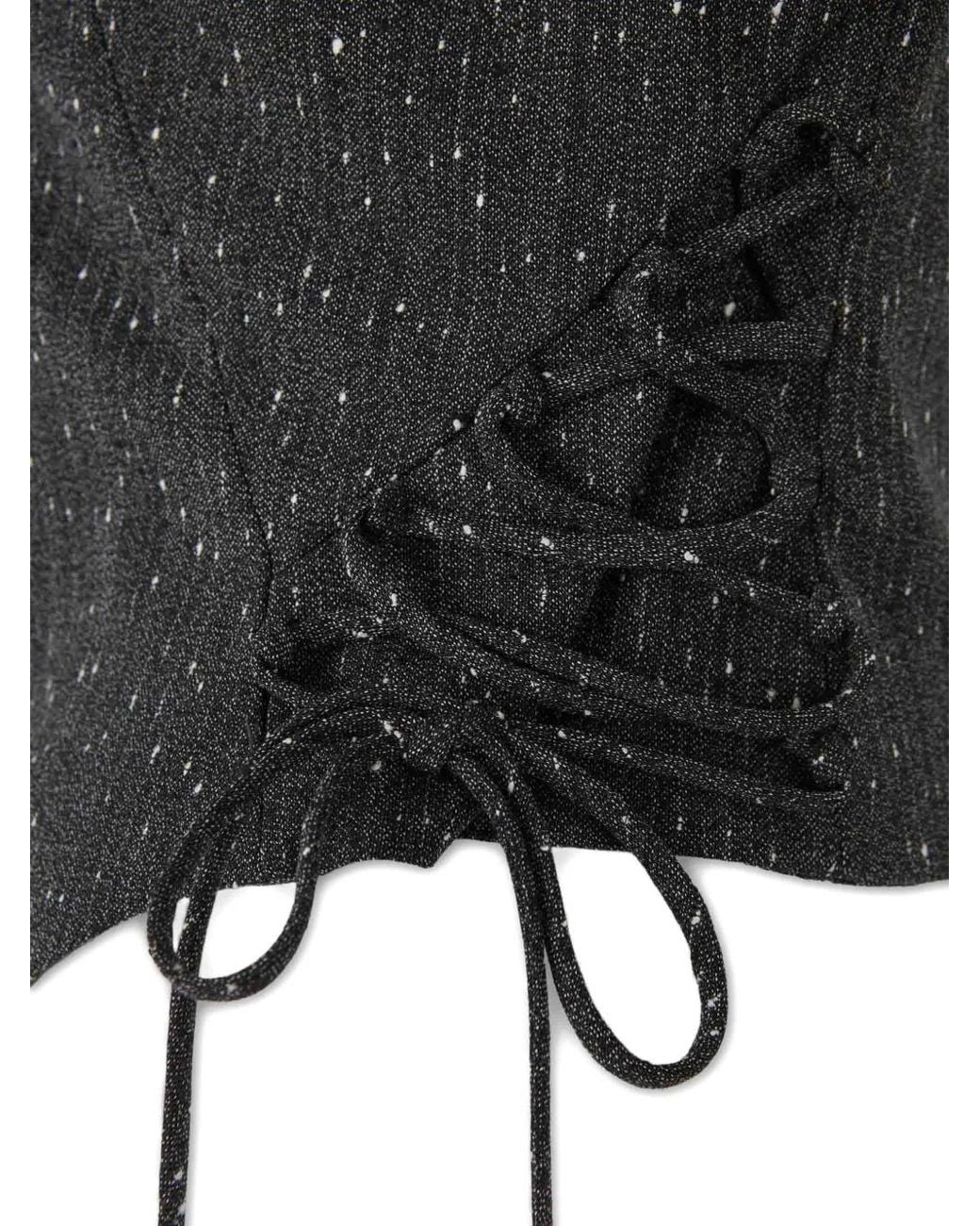 McQueen Black Lace-Up Asymmetric Vest Top