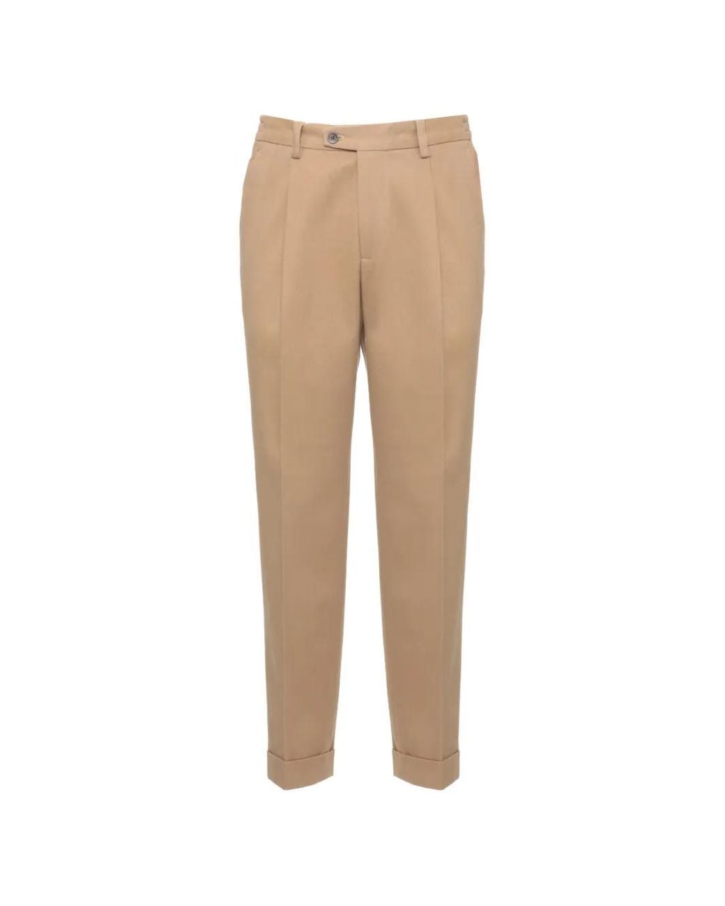 Devore Natural Pleated Turn-Up Trousers for men