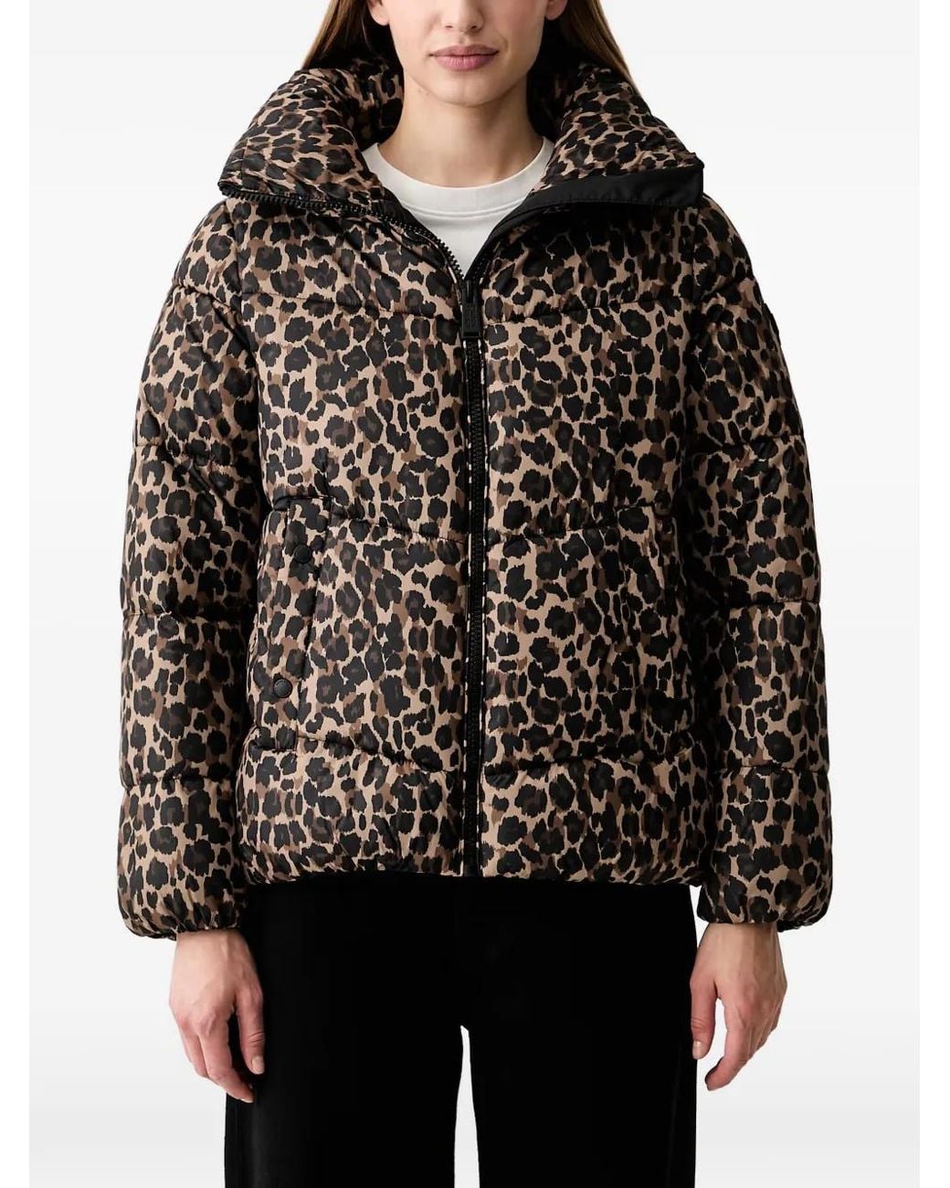 DKNY Black Leopard-Print Puffer Jacket