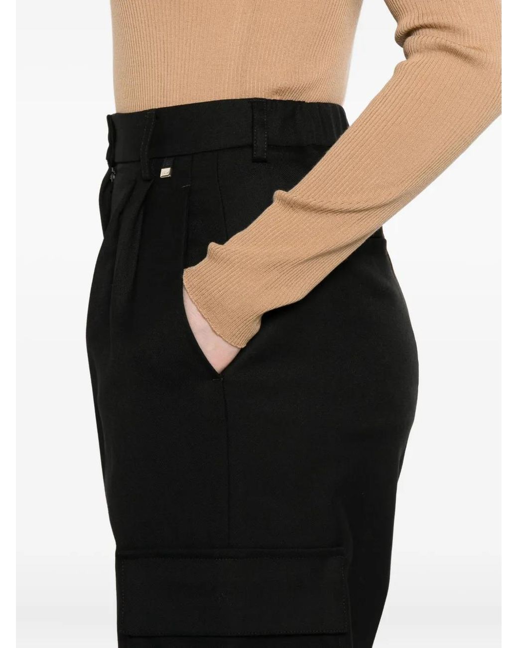 Herno Black Pleated Cargo Trousers