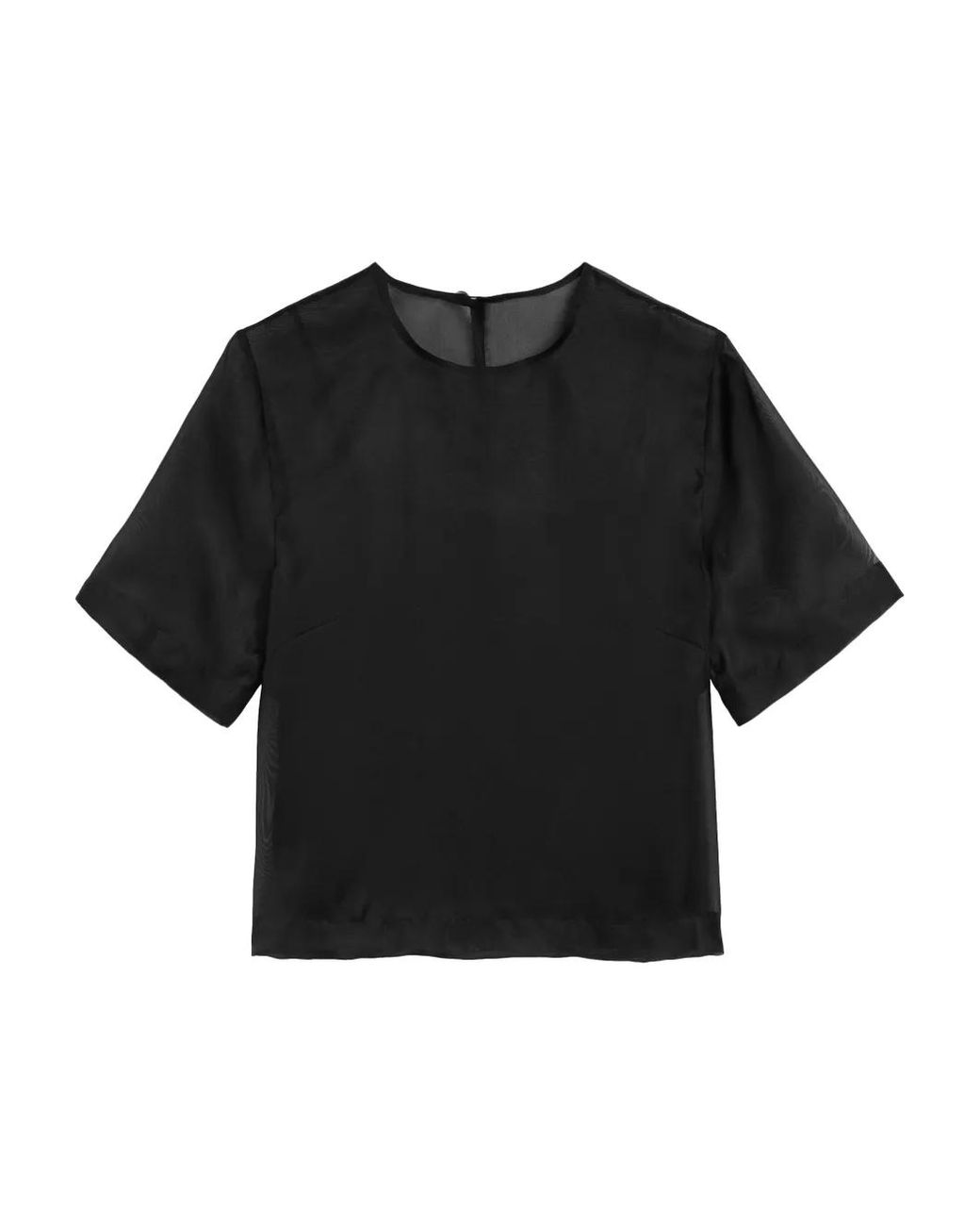 AMI Black Silk Short Sleeves Sheer With Undertop Top