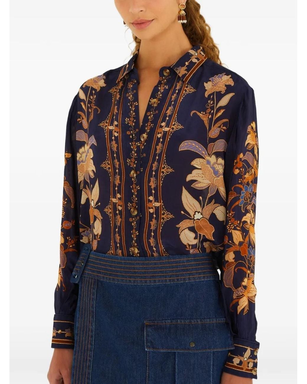 Farm Rio Blue Liz Floral-Print Button-Down Shirt