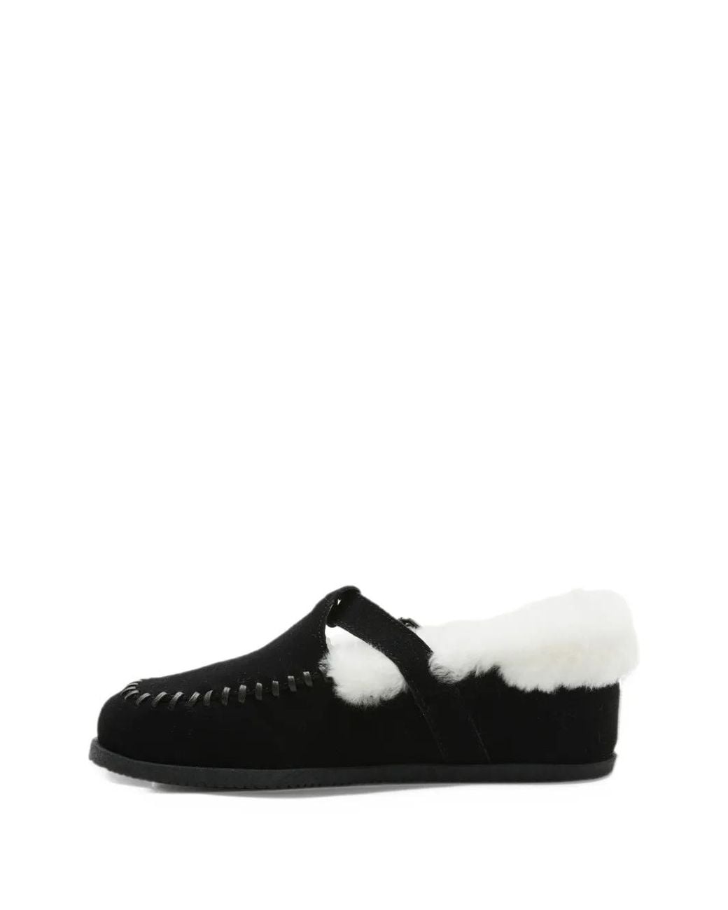 Goodnews Black Shearling-Trim Whipstitch Sneakers
