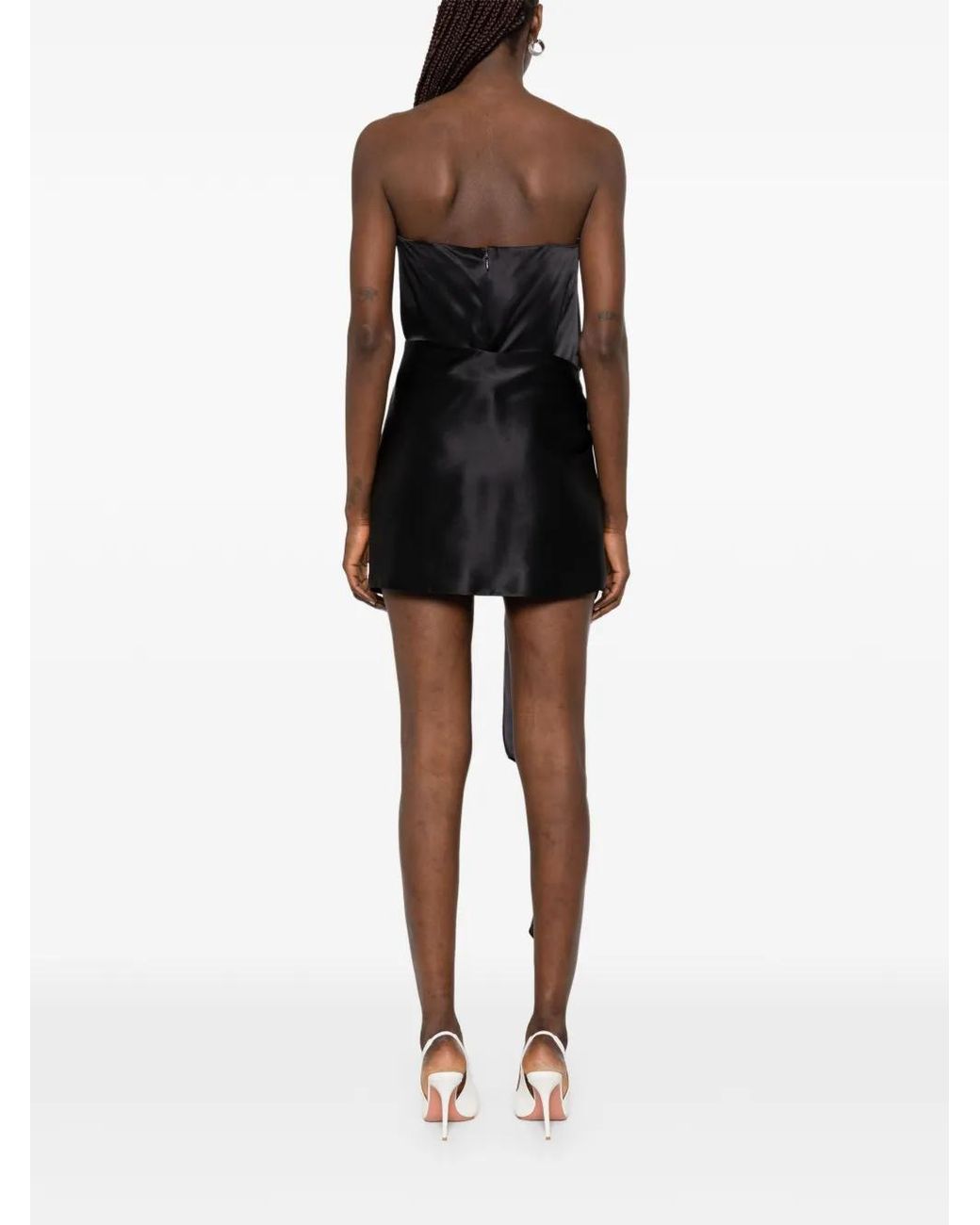 David Koma Black Floral-Print Knot-Detail Dress