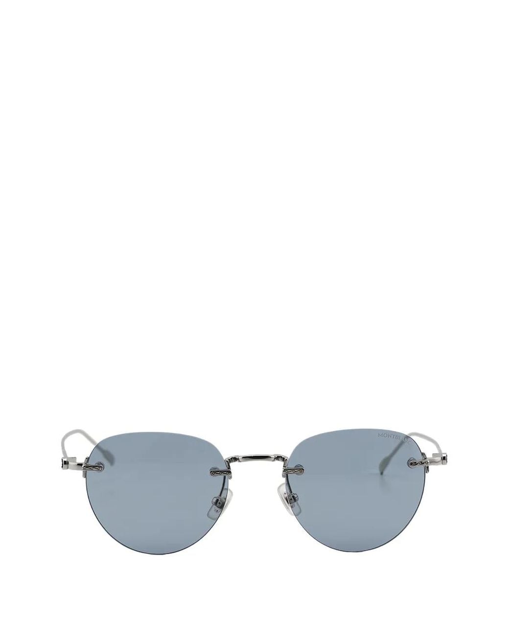 Montblanc Blue Square-Frame Rimless Sunglasses for men