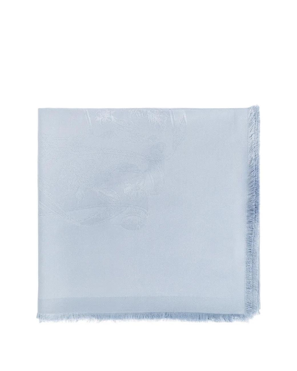 Ferragamo Blue Floral-Jacquard Frayed-Edge Scarf