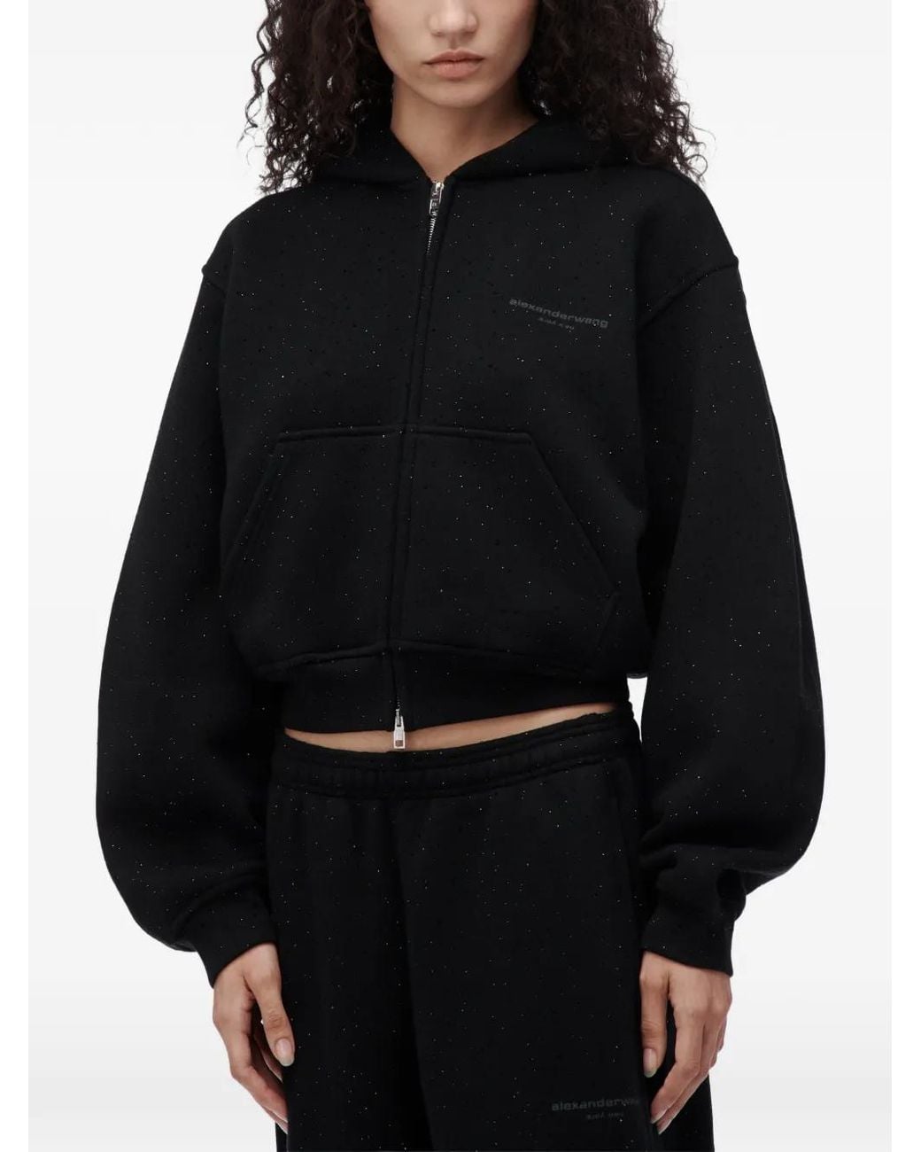 Alexander Wang Black Zip-Up Hoodie W/ All Over Hotfix