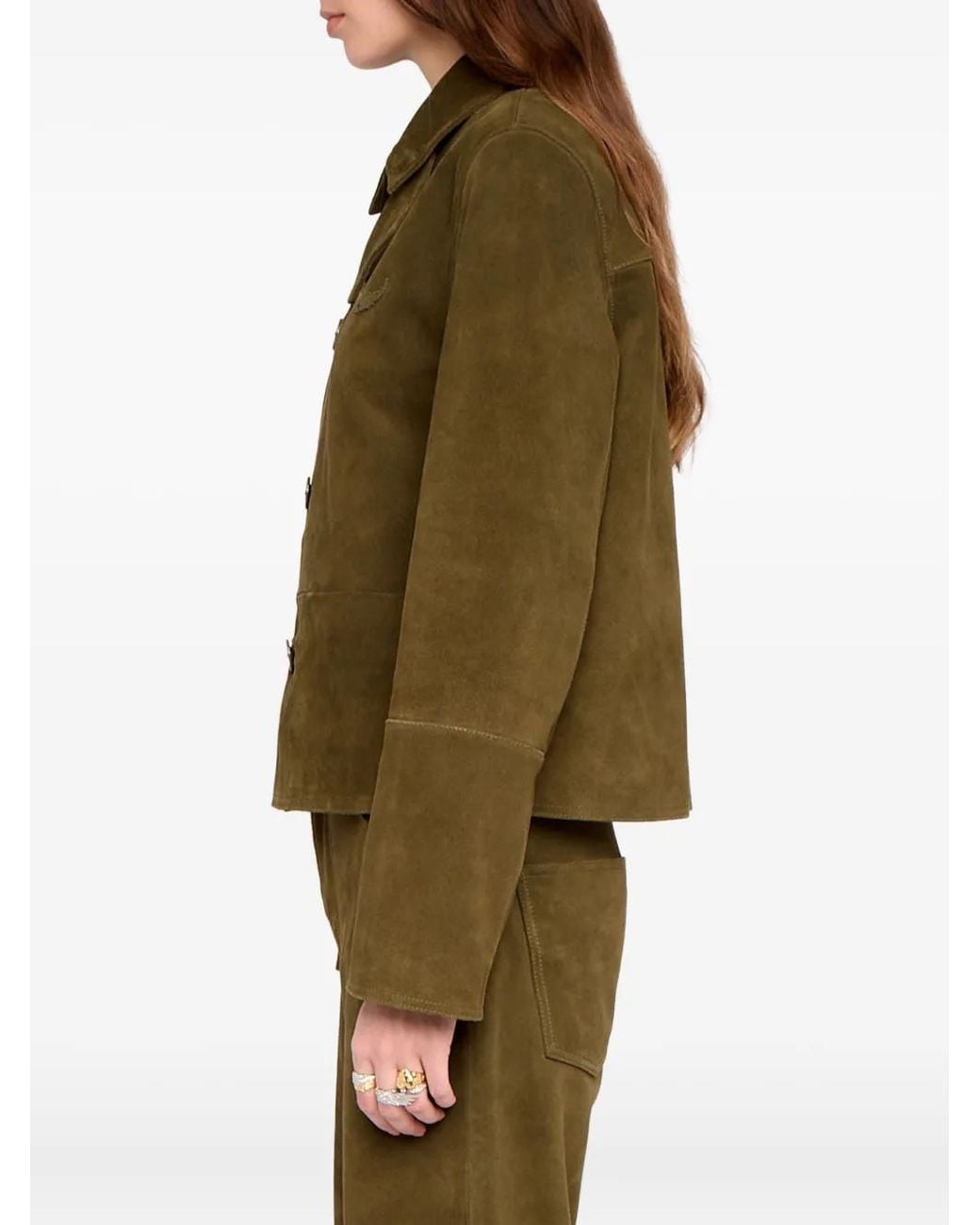 Zadig & Voltaire Green Lessa Button Suede Jacket