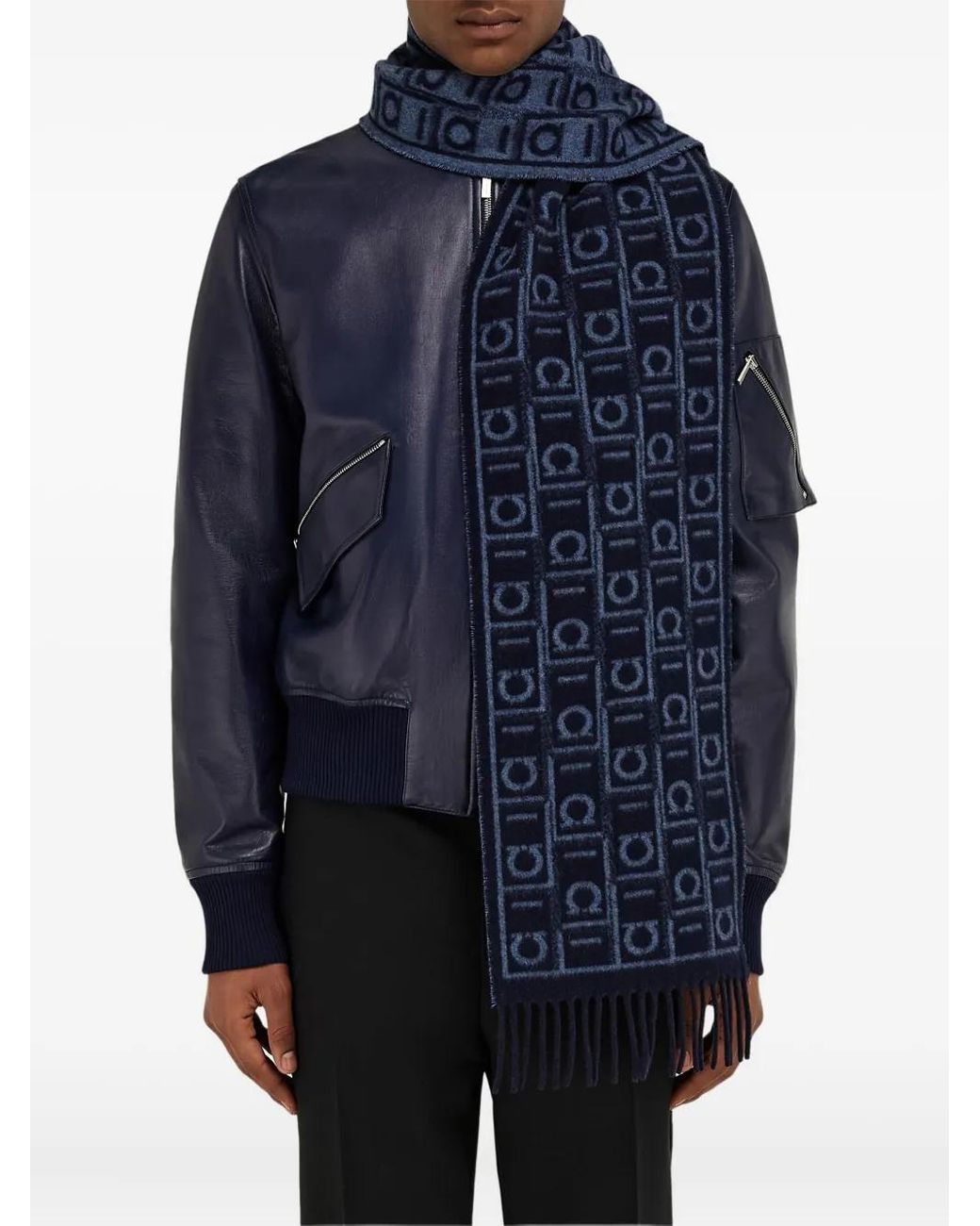 Ferragamo Blue Écharpe À Motif Monogrammé for men