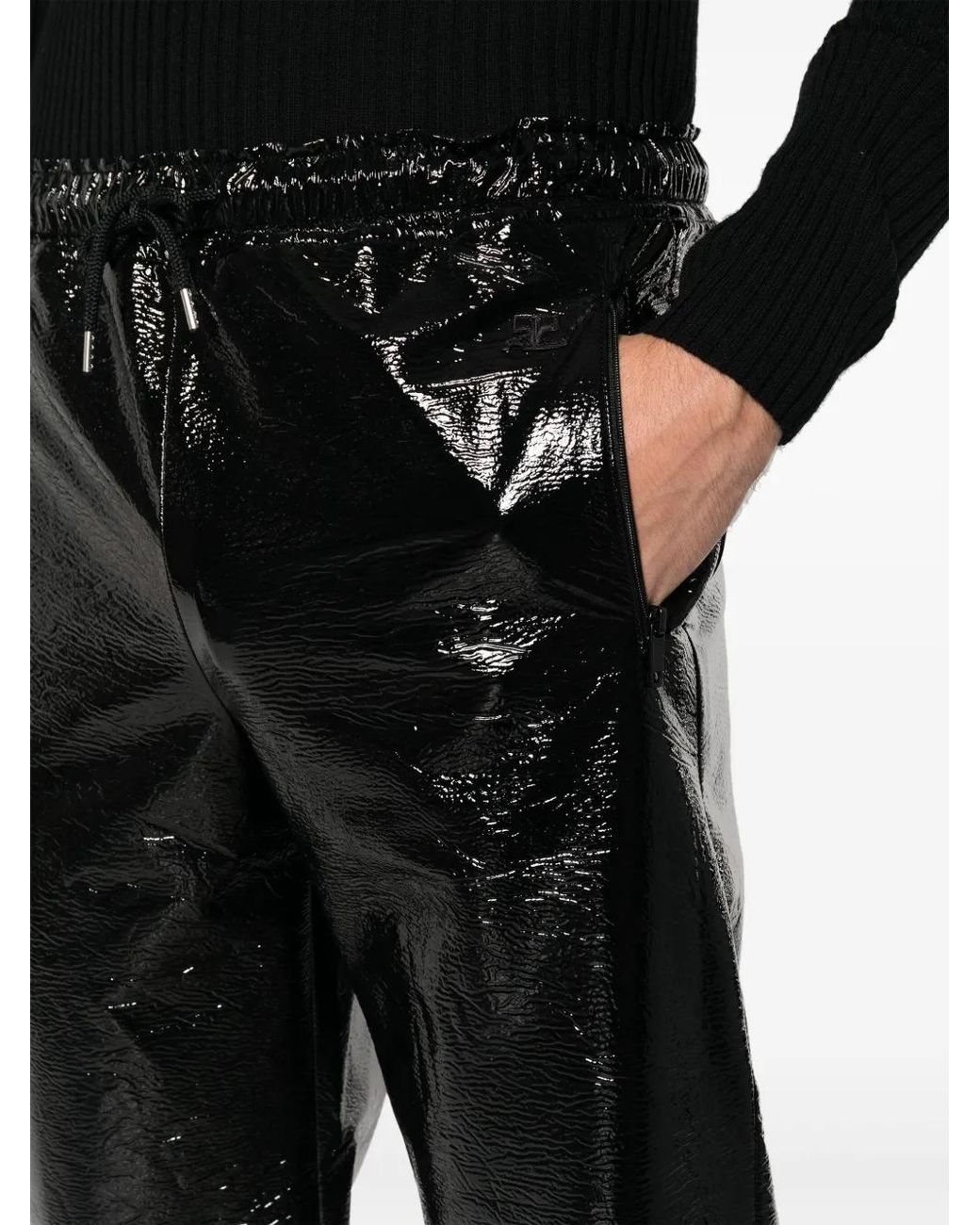 Courreges Black High-Shine Finish Straight-Leg Trousers for men