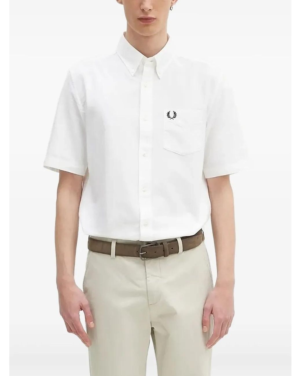 Fred Perry White Logo-Embroidered Shirt for men