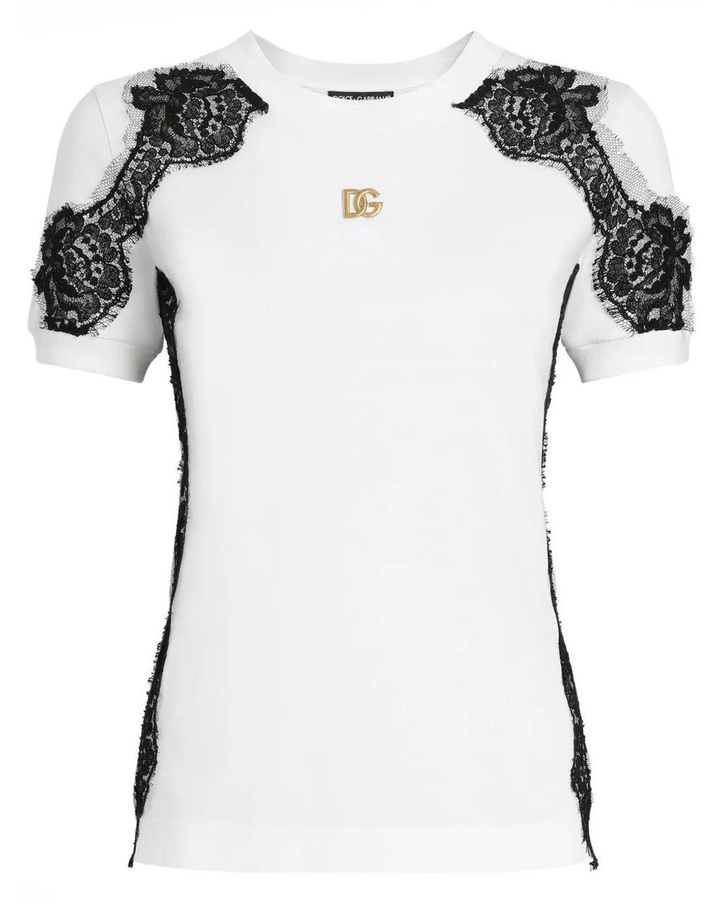 Dolce & Gabbana White Dna Lace-Detailed T-Shirt