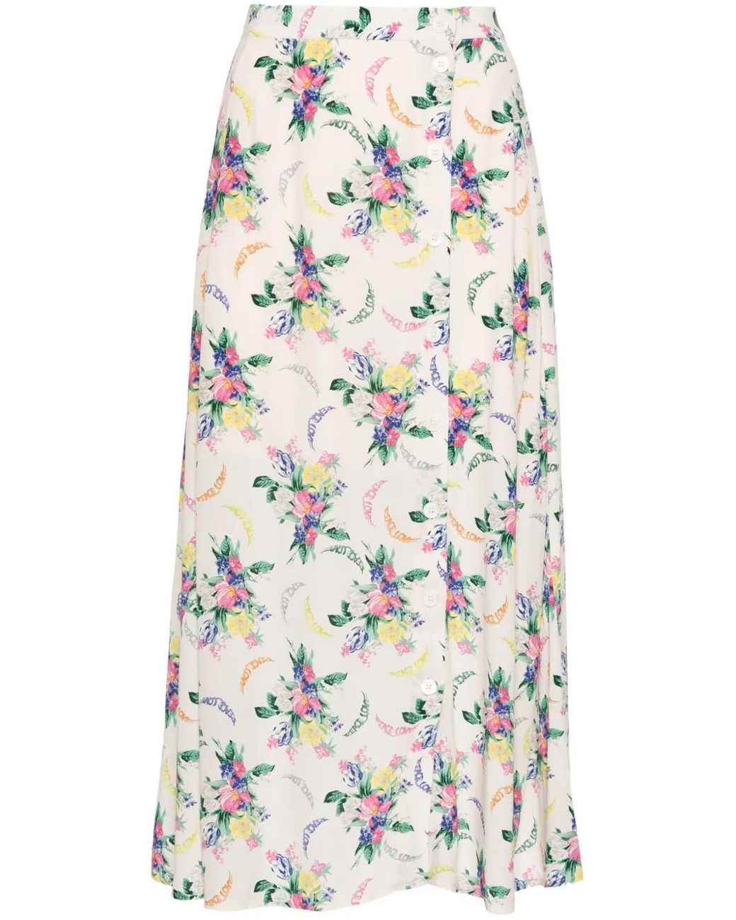 Zadig & Voltaire White June Floral-Print Midi Skirt