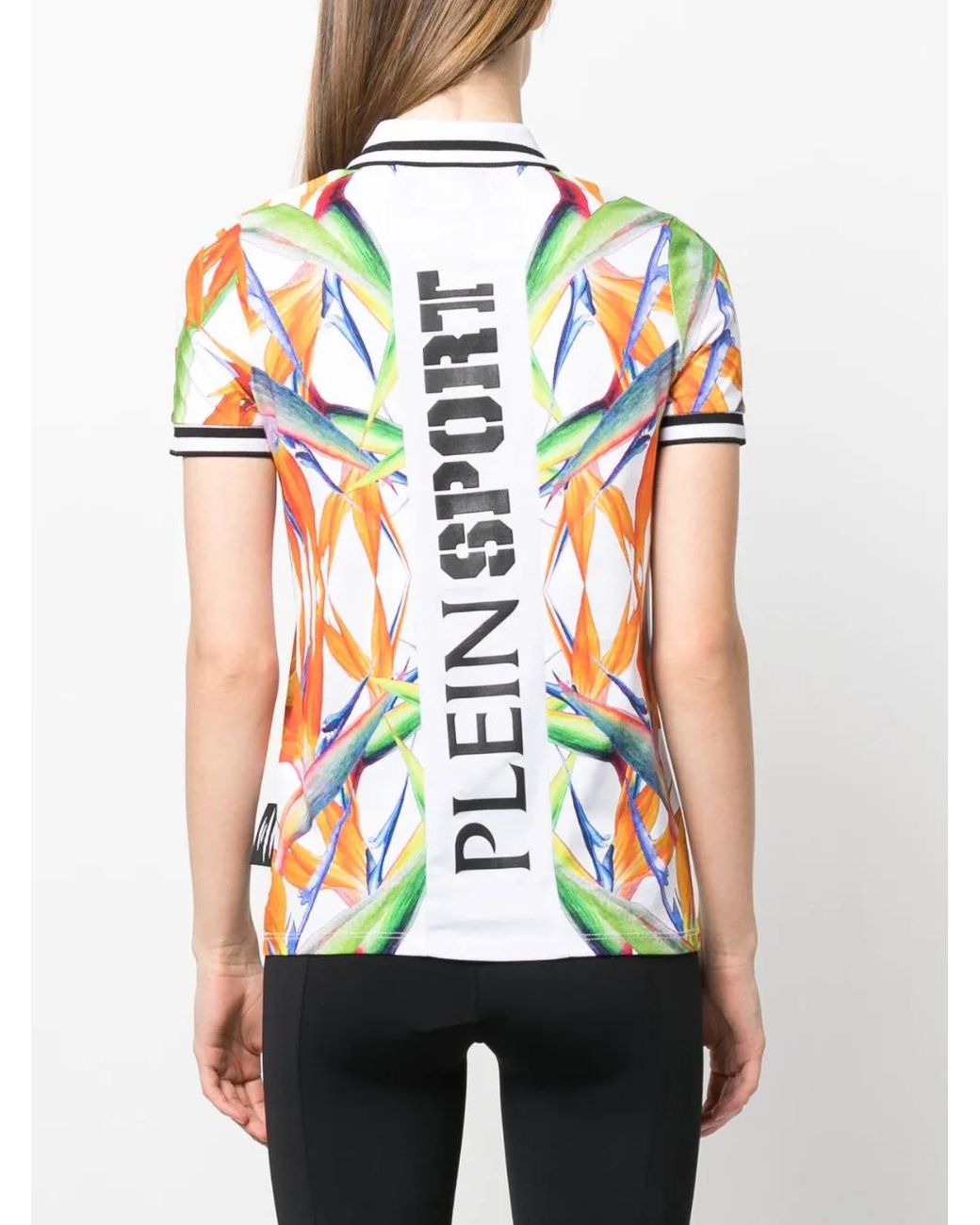 Philipp Plein Orange Floral-Print Cotton Polo Top
