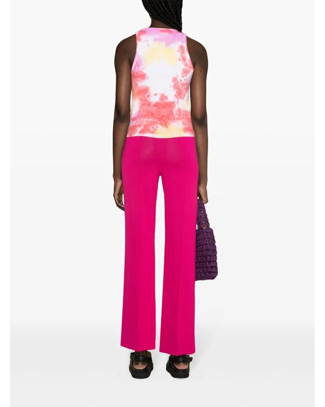 MSGM Pink Tie-Dye Ribbed Tank Top