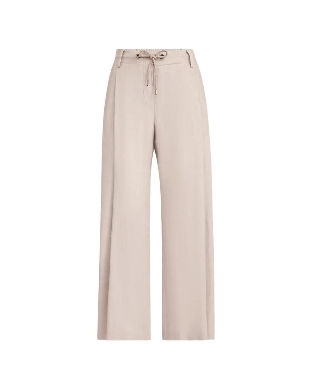 Brunello Cucinelli Natural Linen Trousers With Drawstring And Monili
