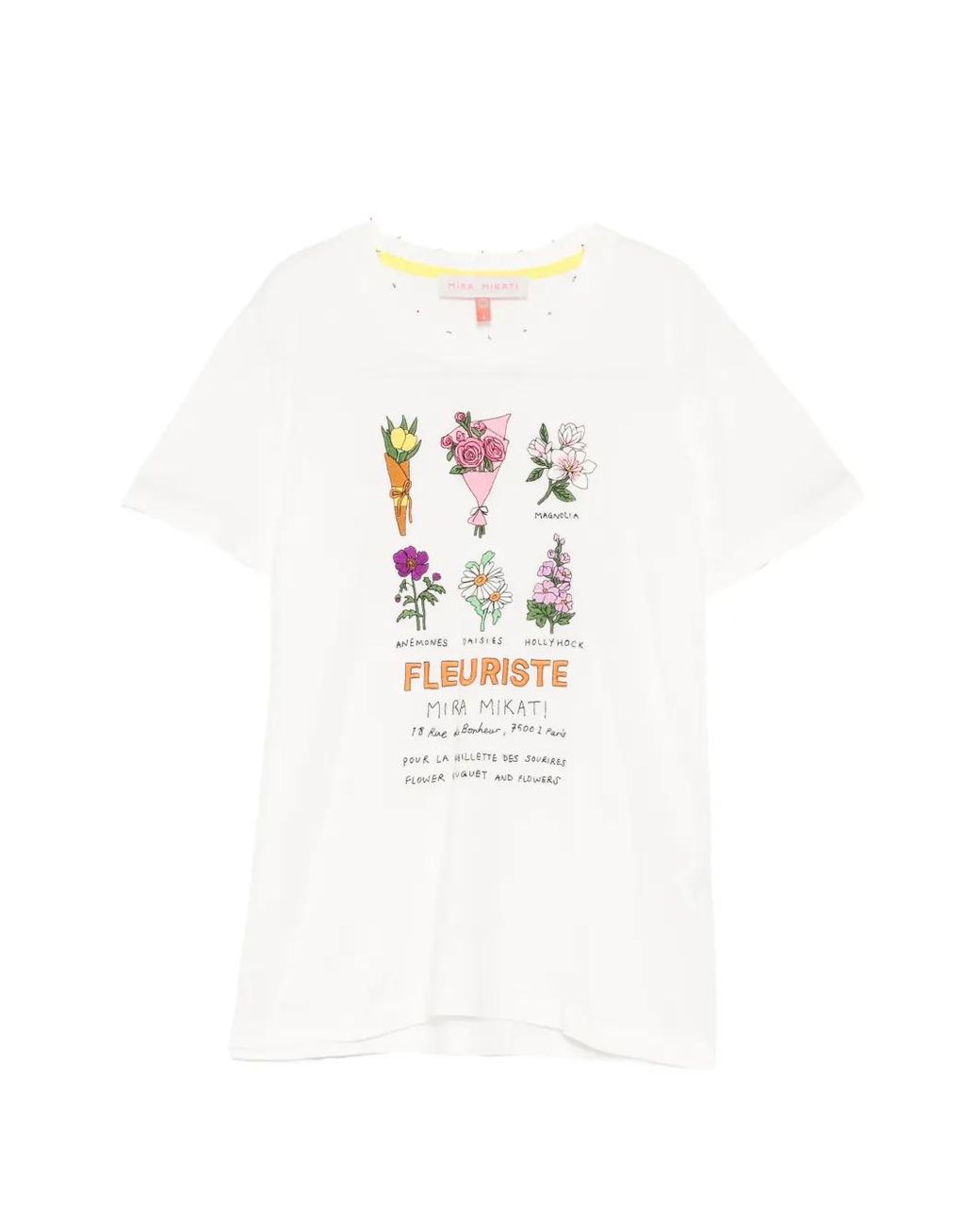 MIRA MIKATI White Slub Embroidered Slub T-Shirt