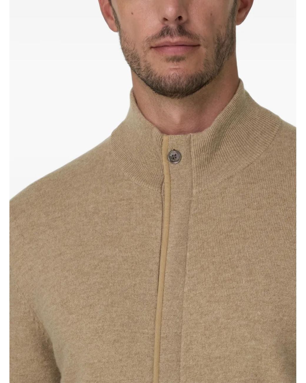 Boggi Natural Roll-Neck Jumper Full-Zip Wool Cashmere Mélange for men